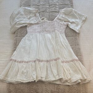 Free People Cream Cotton Peasant Dress with Puff Sleeves